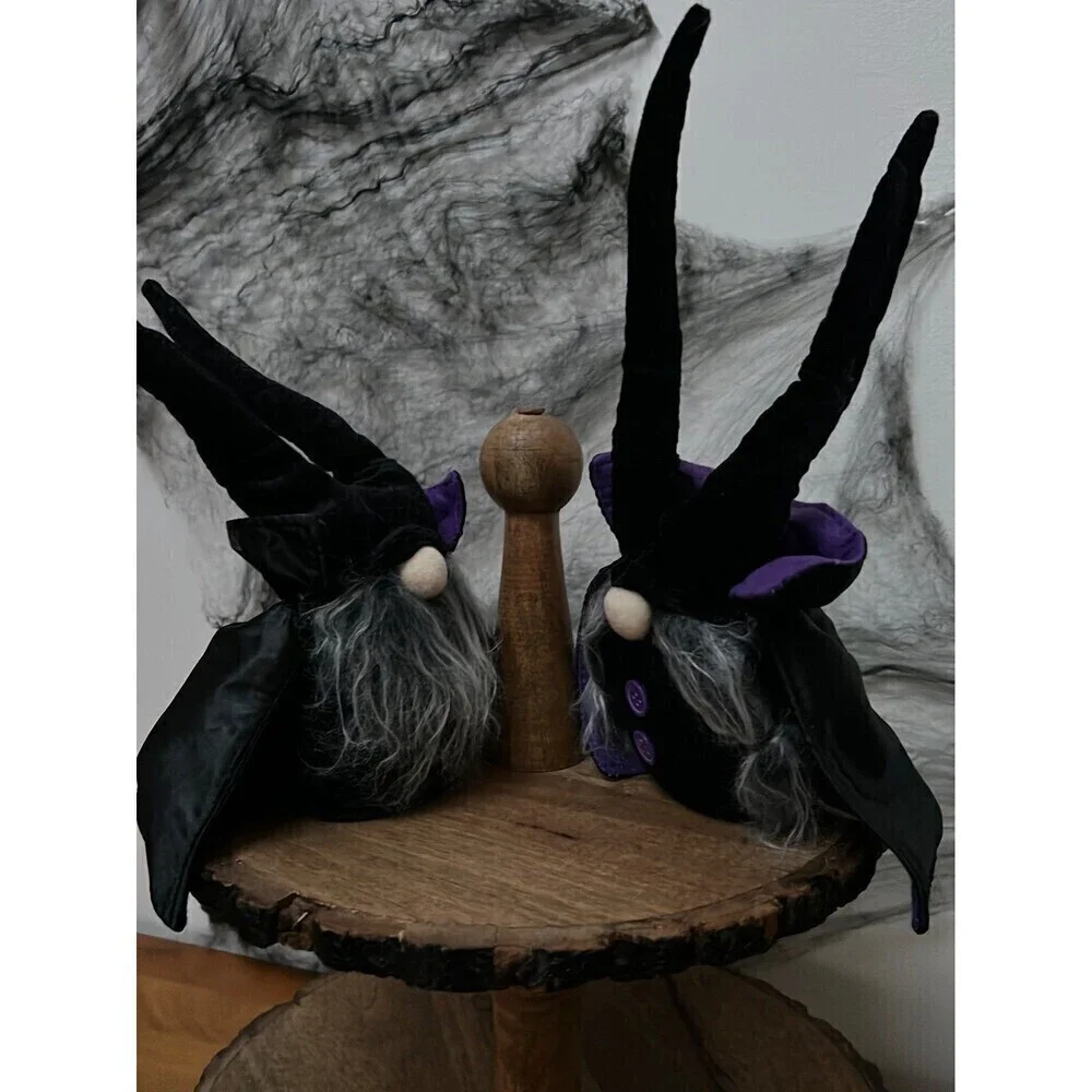 New Pair Halloween Light Up Gnomes, Tiered Tray Shelf Decor